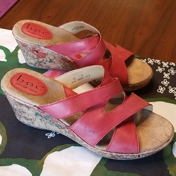 💕BOC💕 Leather Floral Cork Platform Sandal Wedge - Picture 2 of 14